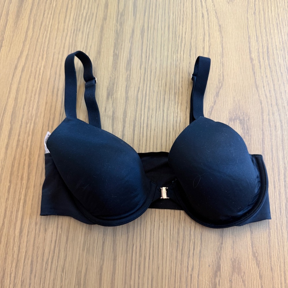 Victoria's Secret Front Close Bra Womens 34C Black Gold Heart Clasp Underwire